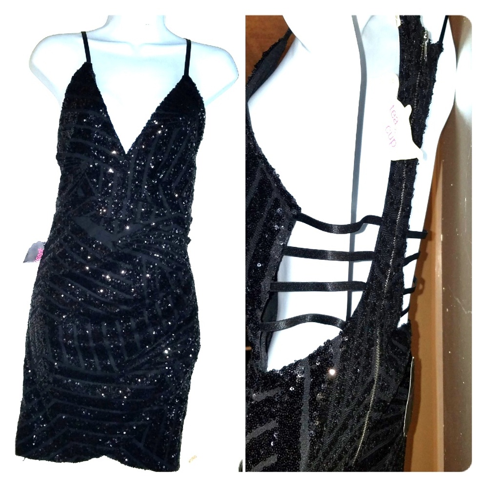 Black sequin club girls night Dress strappy mini